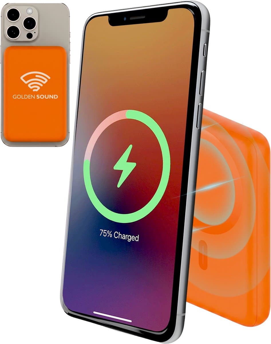 Golden Sound Powerbank 10.000 mAh - WK 2026 Editie - Geschikt voor MagSafe systeem - Powerbanks - Koningsdag - Magnetisch opladen - Noodpakket - Draadloos opladen - Met USB-C Poort - Oranje