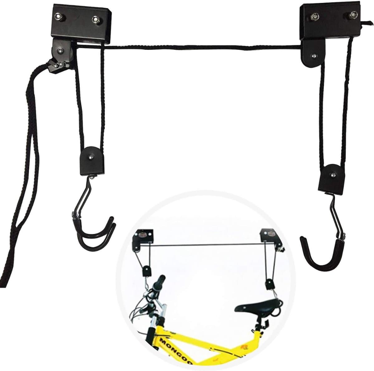 RUX® Universele Fietslift tot 57 kg - Fietshouder voor Plafondmontage - Zwart - 30cm x 16cm x 12cm