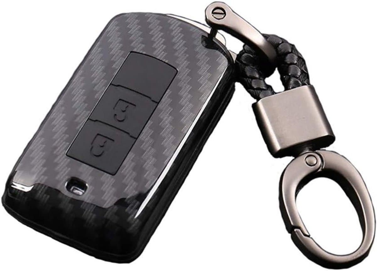Carbon Shell en Silicone Sleutelcover voor Mitsubishi Outlander, Lancer, Pajero Sport en ASX - Sleutelhanger voor 2-3 Sleutels