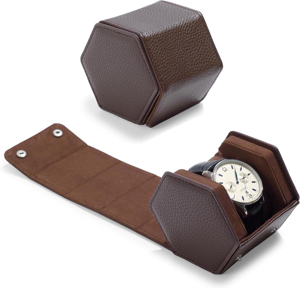 Leren Horloge Doos - Horloge Roll - Veilig Opbergen - Zachte Binnenvoering - 9.5 x 9.5 x 11 cm - Bruin