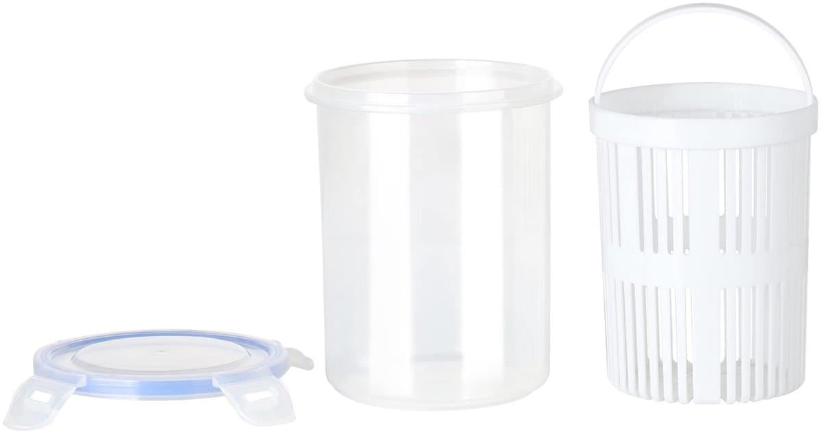Dailygoods- Augurkpot met Deksel - Voedselcontainer met Zeef - Ronde Voedselcontainer - Koelkast Fresh Saver Jar - 11 x 13,5 Cm - Transparant Ontwerp