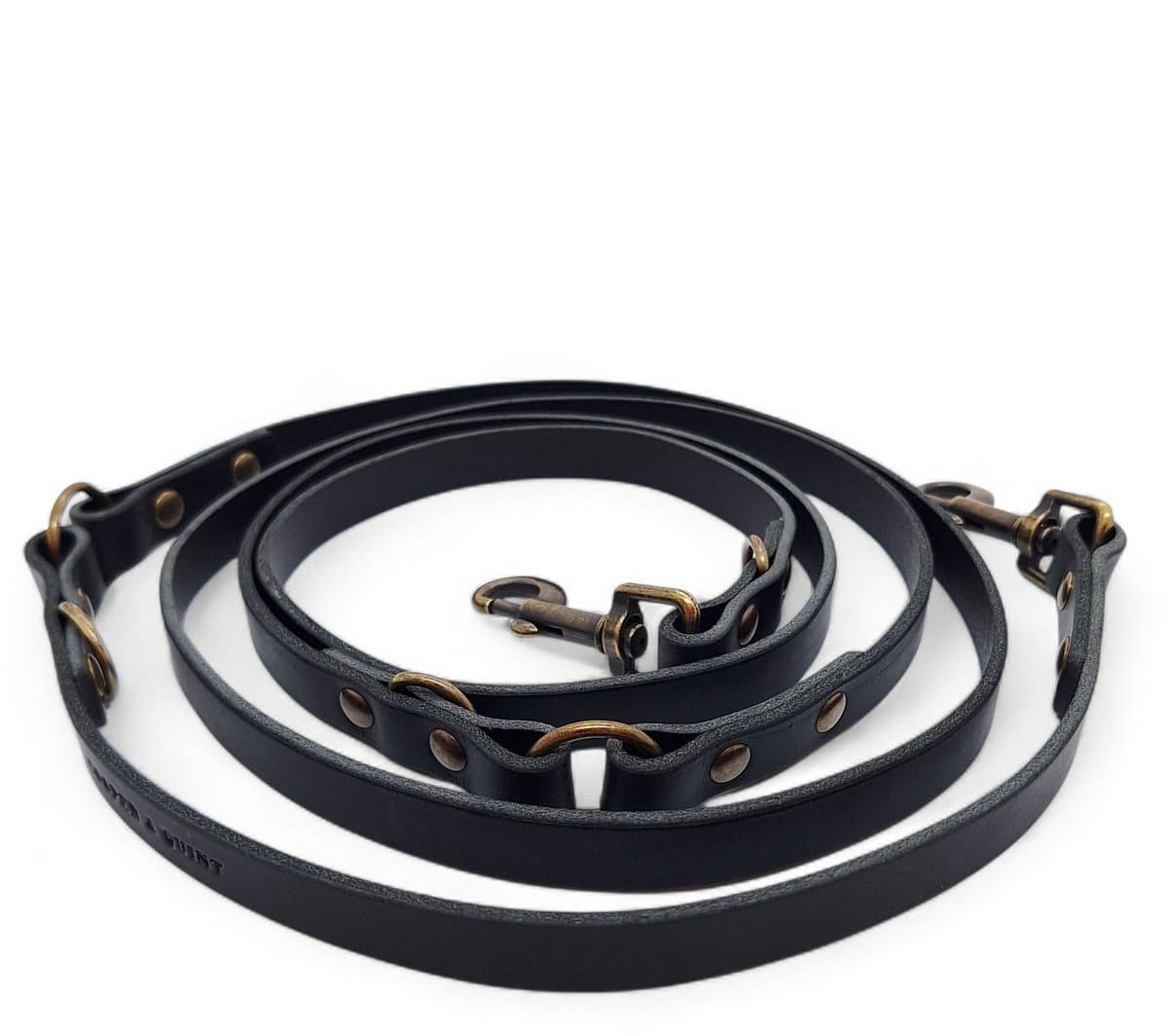 Cooper & Quint Switch Verstelbare Leren Hondenriem - Zwart - 1.5cm - Oud Messing