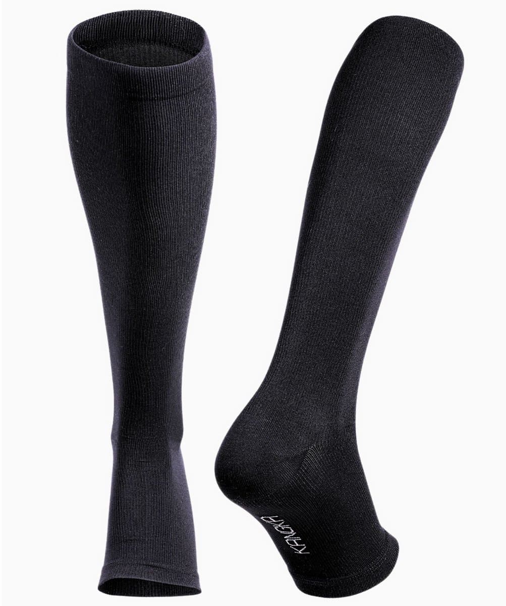 KANGKA® Compressiekousen met Open Teen Maat M - Reissokken - Steunkousen voor Hardlopen, Wandelen, Vliegtuig - Unisex - Zwart
