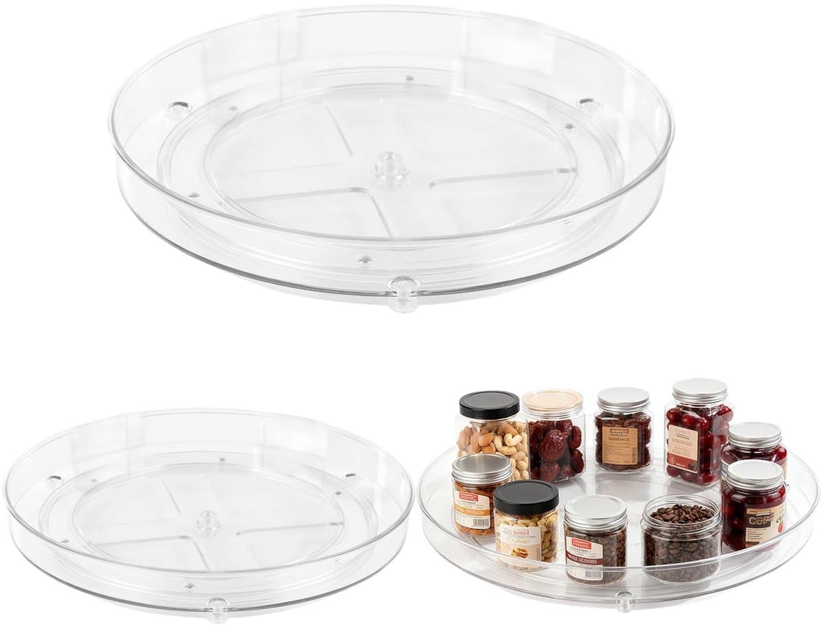 Dailygoods- Draaiplateau 3-delig - Draaibaar Organizer - Keuken/Koelkast - Transparant PET-materiaal - 360 Graden Toegang - Hoogte 4/4,8 cm