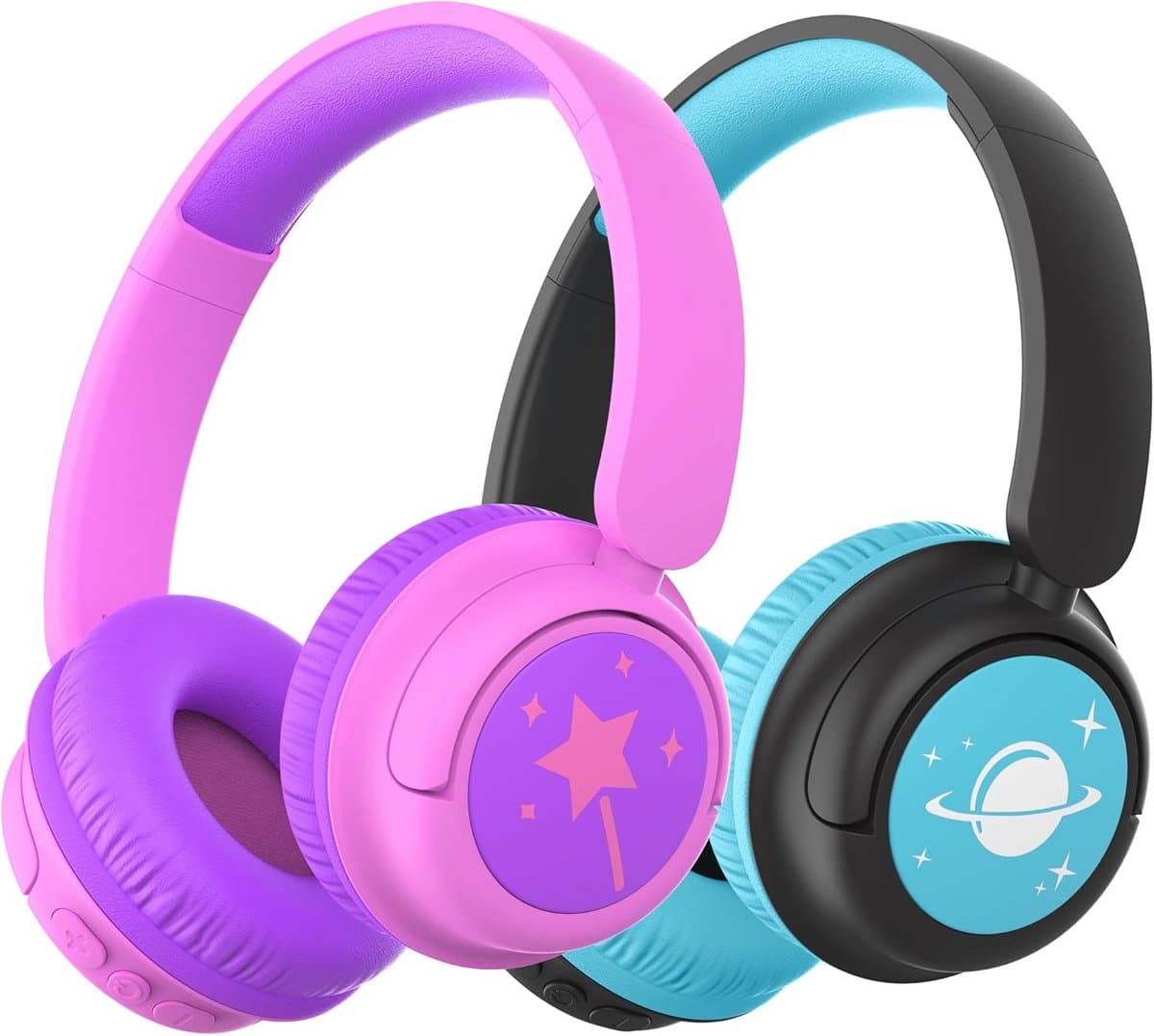 Kinderhoofdtelefoon - Draadloze Koptelefoon - Muziek Luisteren - Veilig Volume Limiet - 2-Pack - Zwart Magenta