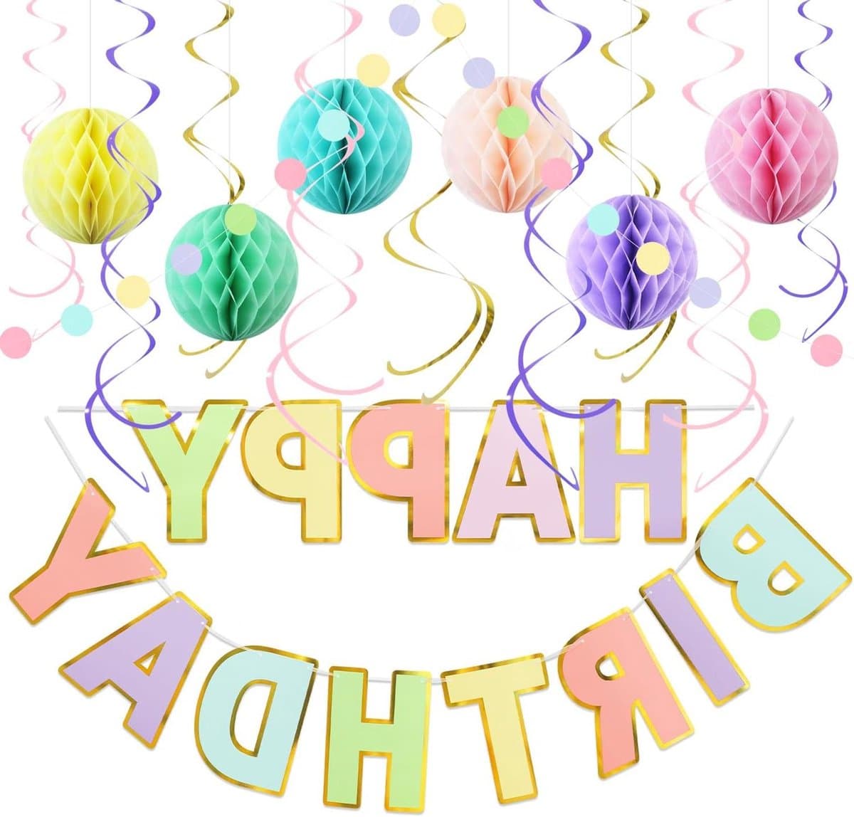 Verjaardagsdecoraties Set - Feestdecoratie Pakket - Feestelijke Viering - Geen Doe-Het-Zelf - 17 Delig - Pastel