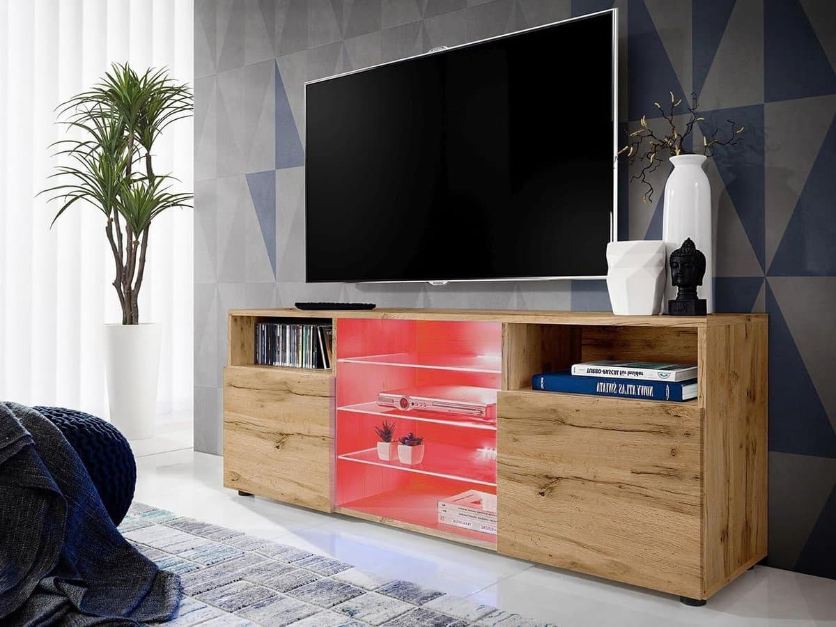TV Meubel - TV Kast Media Meubel - Opbergen Entertainment - Met RGB LED - 140 cm breed - Wotan