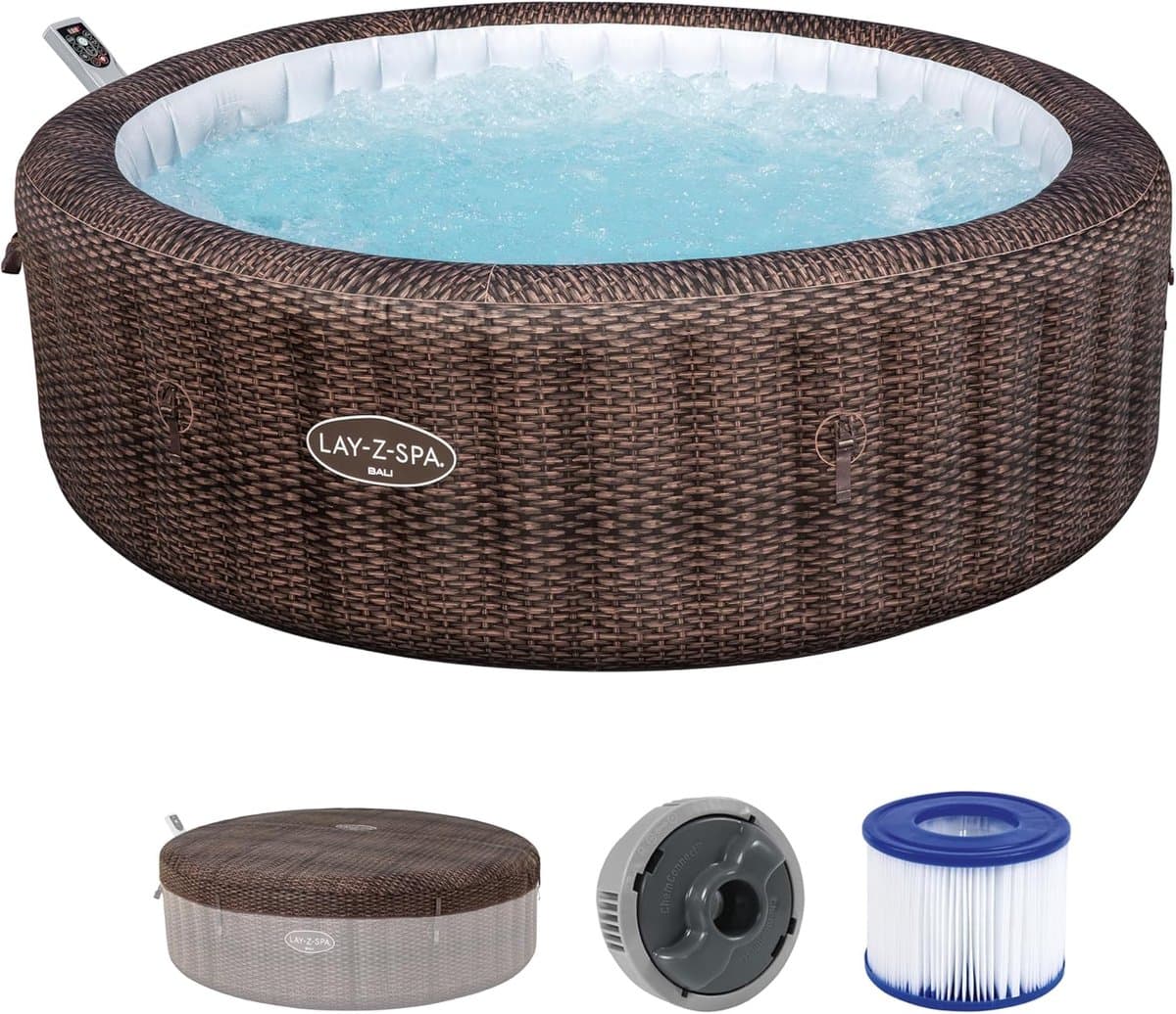 Opblaasbare Whirlpool 270 x 180 x 71 cm – Ovale Jacuzzi voor 7 Personen met 180 AirJets, WiFi App Bediening, Verwarming tot 40°C en Thermo Cover – Luxe Spa Bad Basaltgrijs – Urbanhome