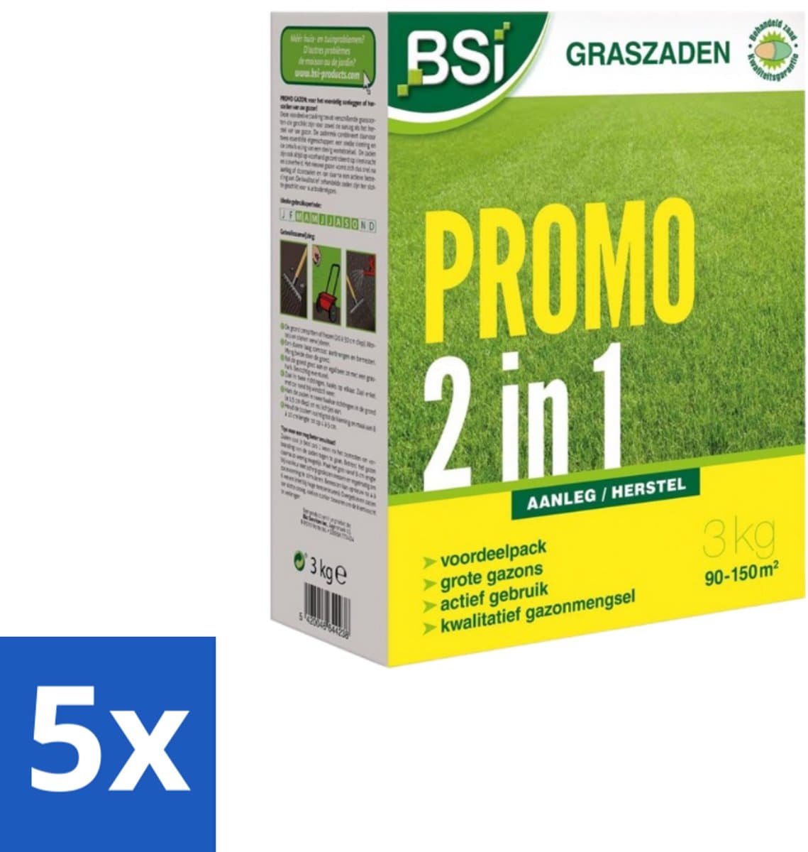 BSI – Graszaad – Promo 2-in-1 – Herstel & Snelkiemend Gazon – 3 kg - Bulkverpakking - 5 stuks