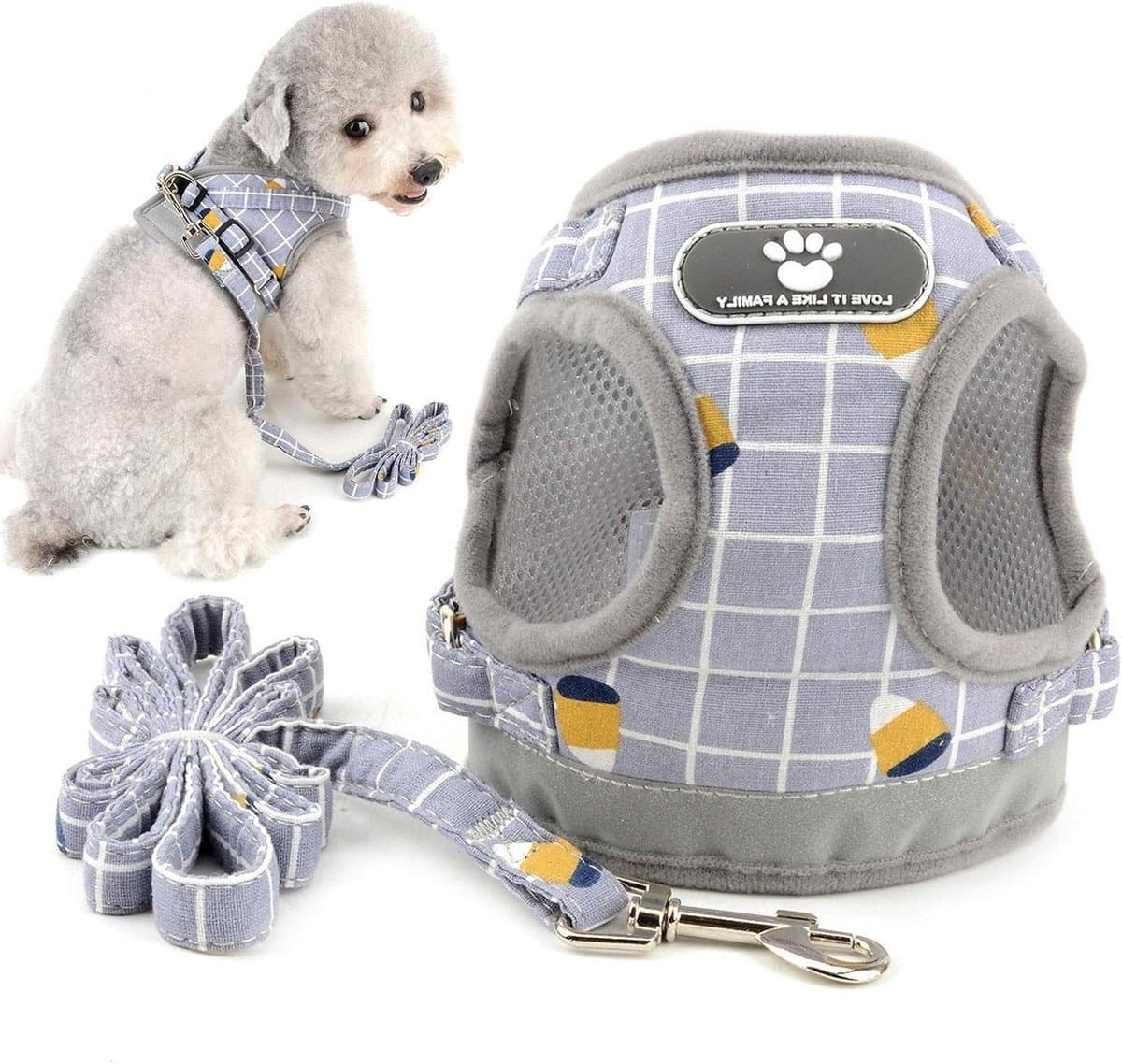 Huisdier Harnas Set - Hond Kat Tuigje - Veilig Wandelen - Zachte Voering - XL Borst 52cm - Grijs