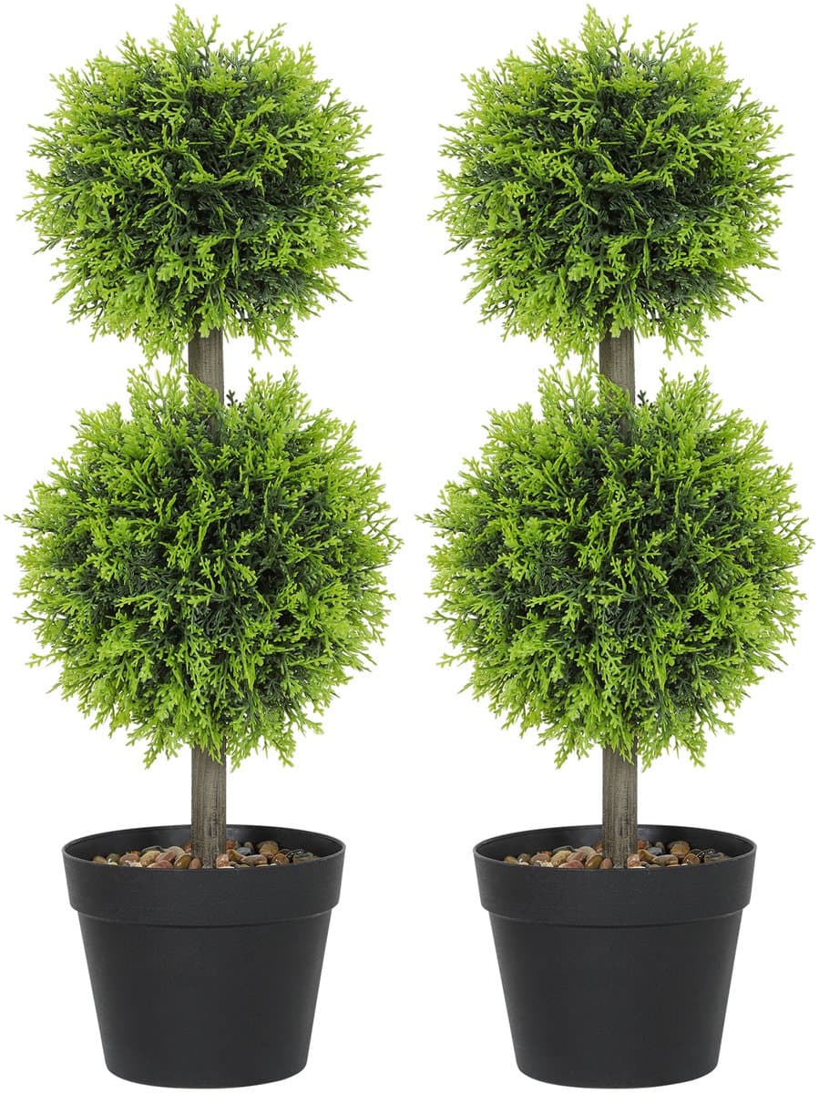 Set van 2 Kunstplanten in Pot - Buxus Bollen Topiary 60 cm - Decoratieve Kunstbuxus voor Binnen en Buiten - Nepplant - Groen