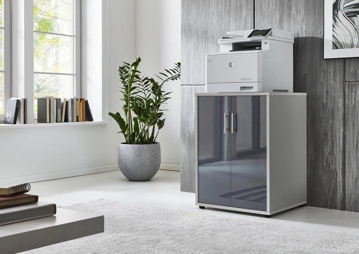 Printerkast Kantoor - Opbergkast Bureau - Printer Organiseren - Gemaakt in Duitsland - 74 cm Hoogte - Lichtgrijs Antraciet
