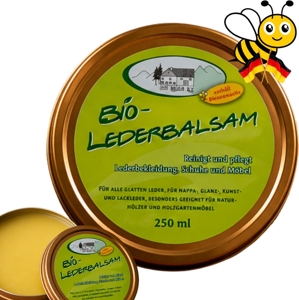 Ledercrème 250 ML - Biologische leerbalsem - Bijenwas - Onderhoud leder - Lederbalsem universeel - Leerbalsem - Leercrème - Ledercrème - Lederpoets - Ledervet - Paardrijzadel - Jas - Tas - Motorpak