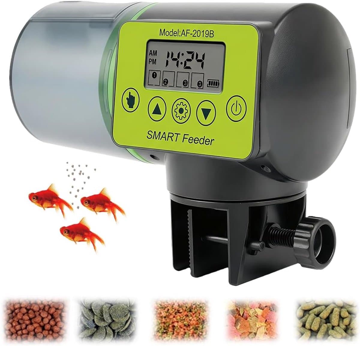 KZQ Automatische visvoeder - Elektrische voeder - Automatische voerdispenser voor aquariums - 200 ml - Digitale timer - Geschikt voor kleine tot middelgrote aquariums en visvoer in pelletvorm - Groen