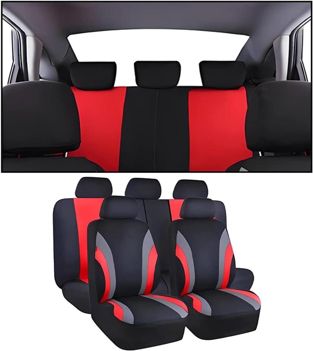 Autostoelhoezen Volledige Set - Stoelbeschermers Auto - Interieur Beschermen - Ademende Stof - Universele Pasvorm - Rood