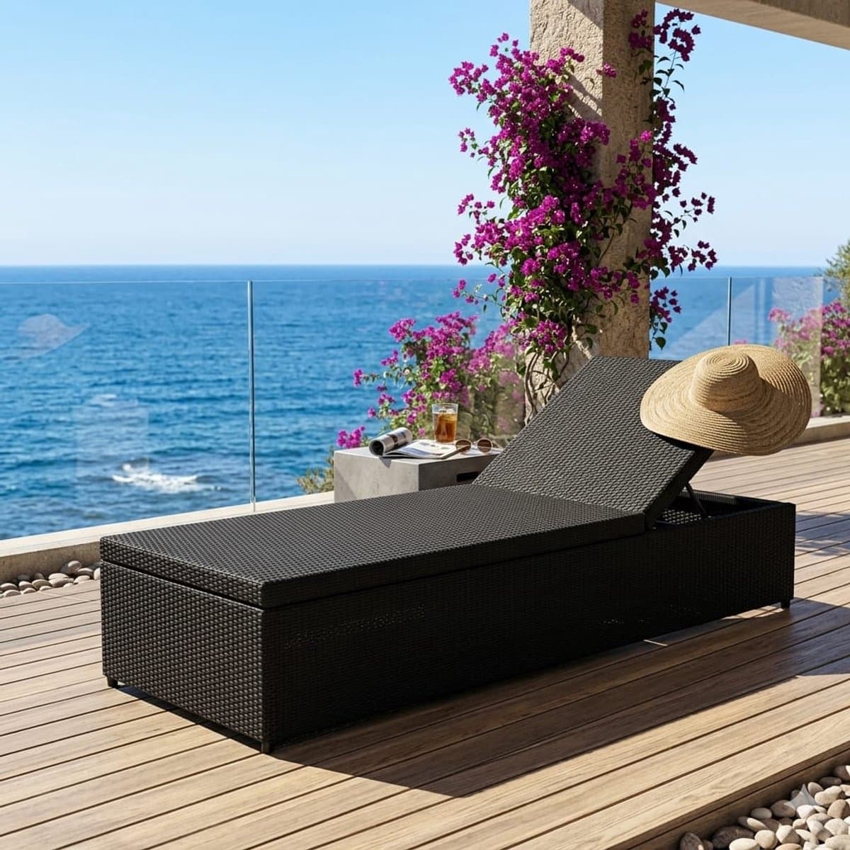 Ligstoel 195x60x31 cm verstelbaar met kussen – Polyrotan tuin ligbed weerbestendig inklapbaar loungeset ligstoel grijs – Urbanhome