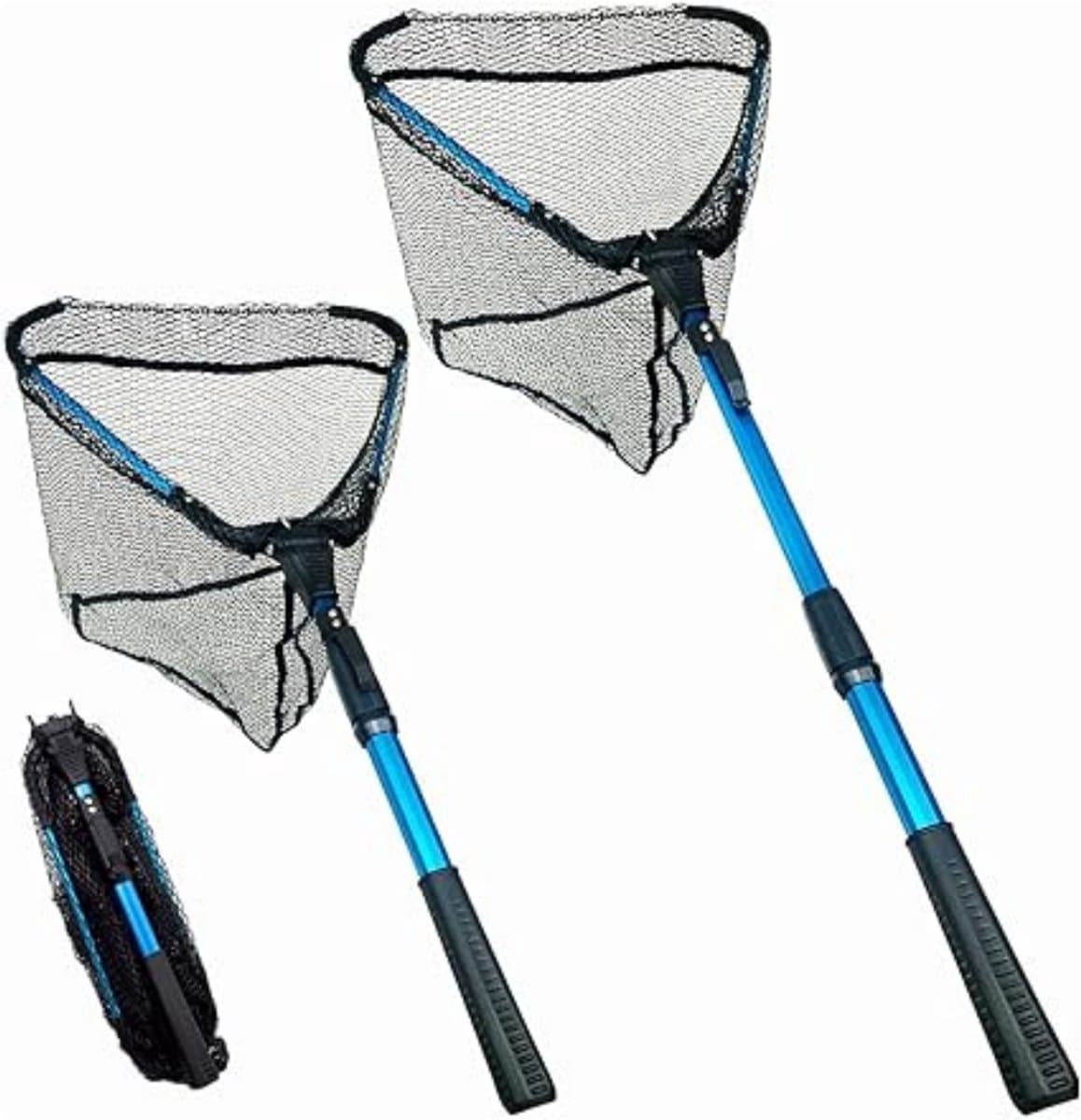 Quvo® Schepnet Vissen - Visnet - Telescoop Schepnet - Duurzaam Net met Rubberen Coating - Zwart/Blauw - 40cm x 40cm x 1cm