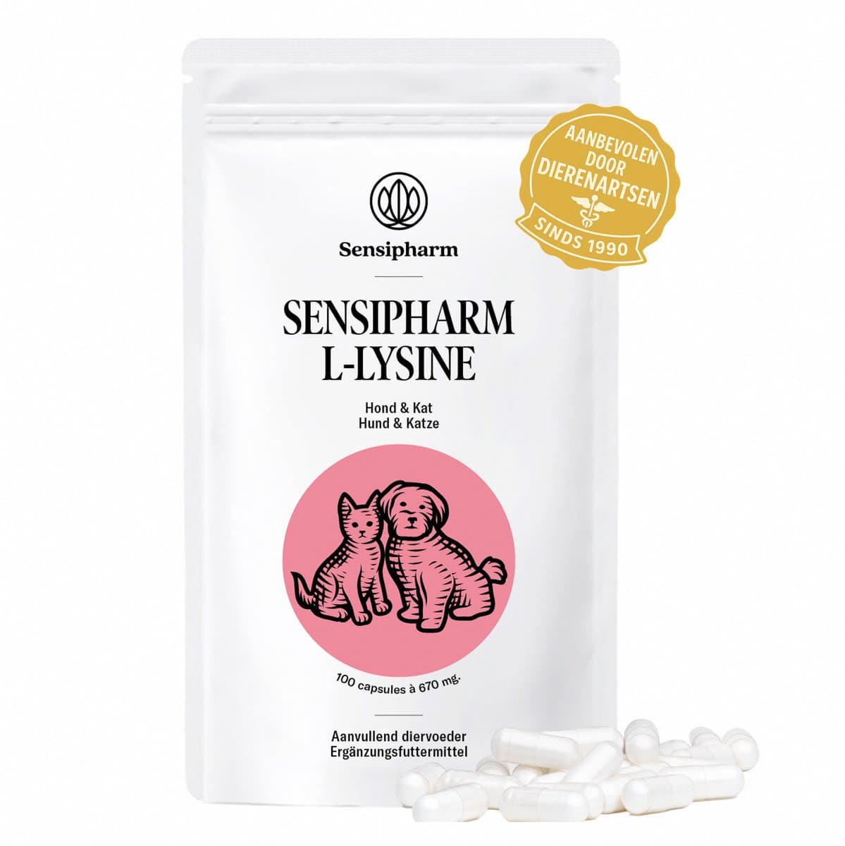 Sensipharm® L-Lysine Kat & Hond - Weerstand, Luchtwegen & Niesziekte Supplement - 100 Capsules