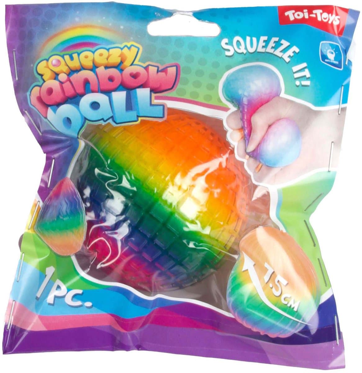 Fun Textuurknijpbal Regenboog Ribbels Foam, 7cm