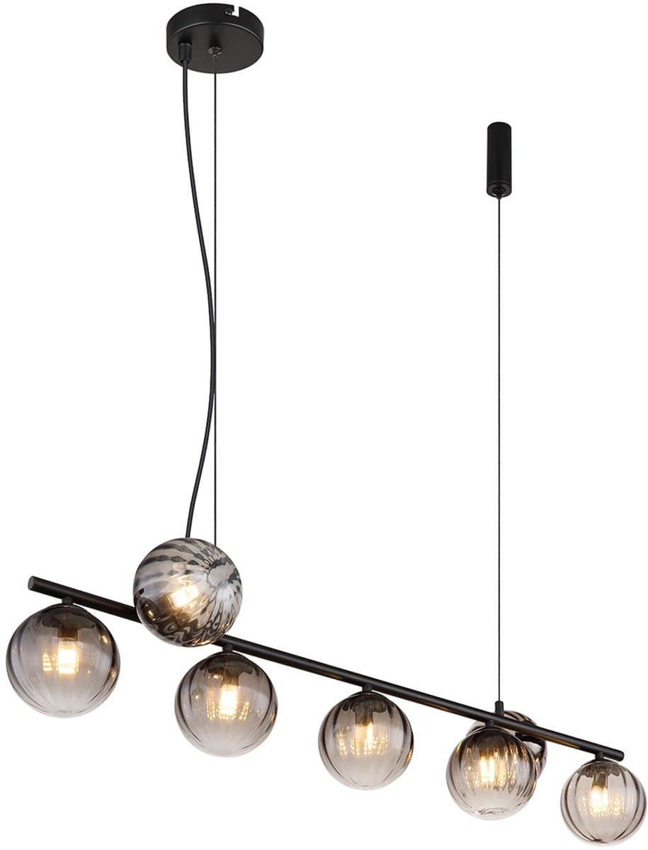Globo - hanglamp - Dallerta - zwart - glas smoke glas - grote eettafellamp - G9 - 15216-7H