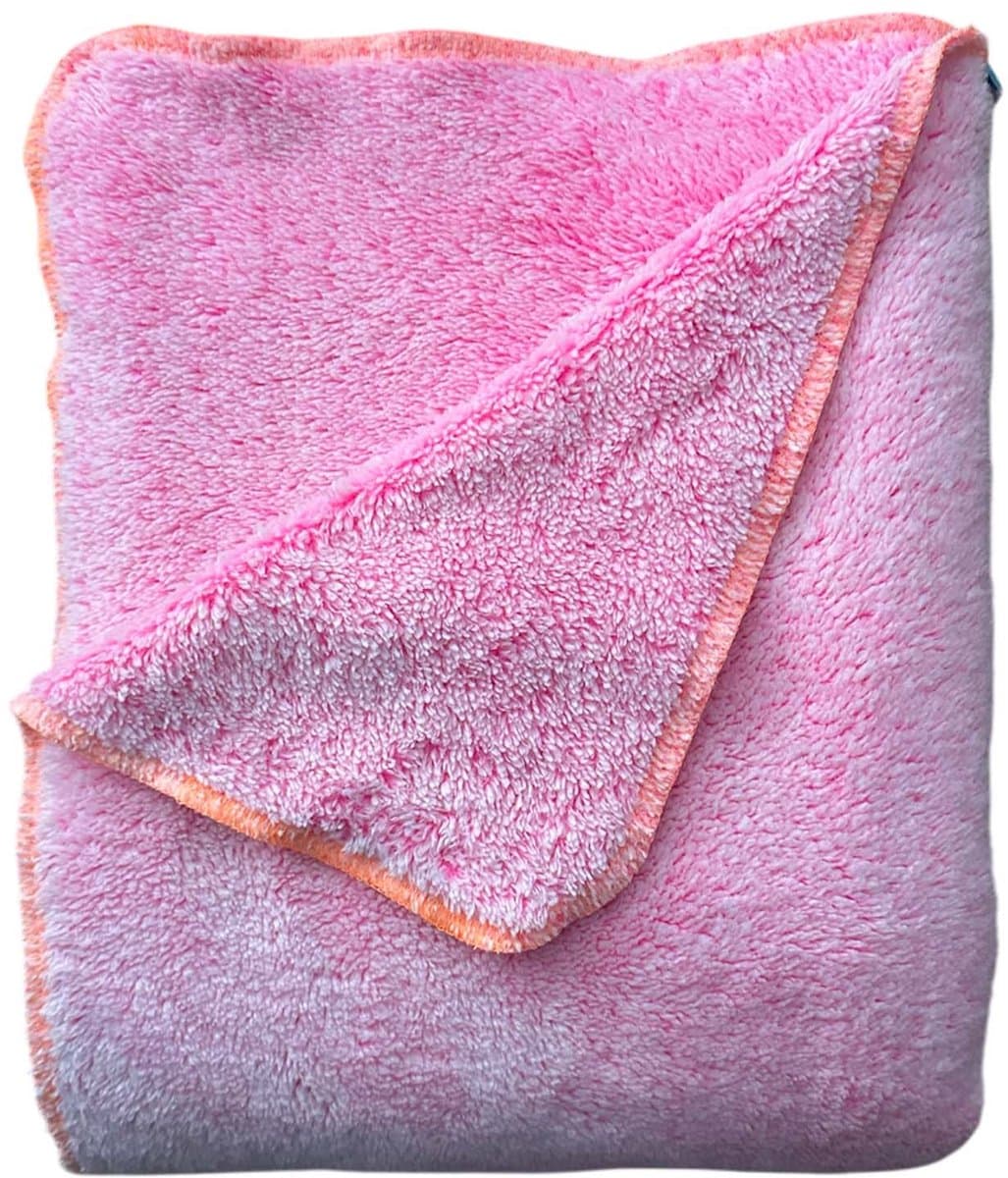 BINK Bedding - Roze - Fuchsia - kinderdeken - omslagdoek - Summer collection - Deken - 100x150cm - 100% Microfiber - Dubbelzijdige Teddy - Roze - Neon Oranje Rand