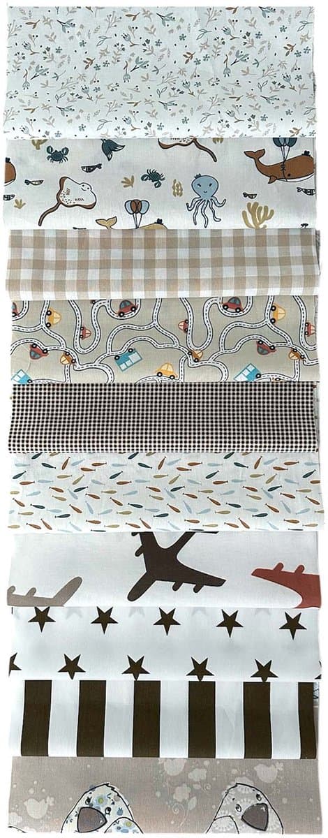BINK Bedding - 10 lapjes - Quilt Patchwork - Naturel 25 x 25 cm. Set = 10 lapjes