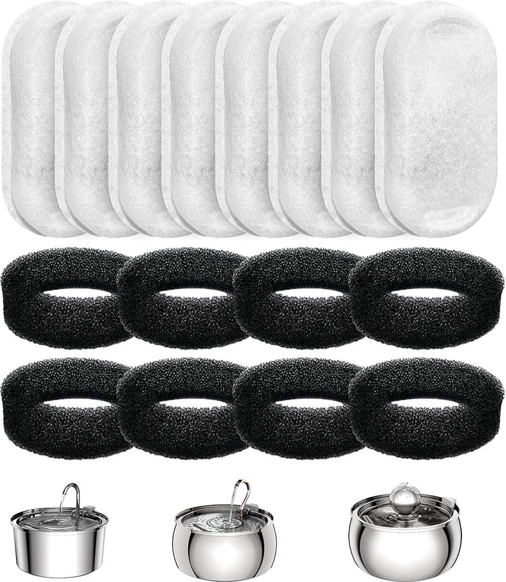 UDUTCH 16 stuks filter patronen waterdispensers huisdieren, filters voor drinkfontein - inclusief 8 katten honden fontein filters en 8 pompsponzen