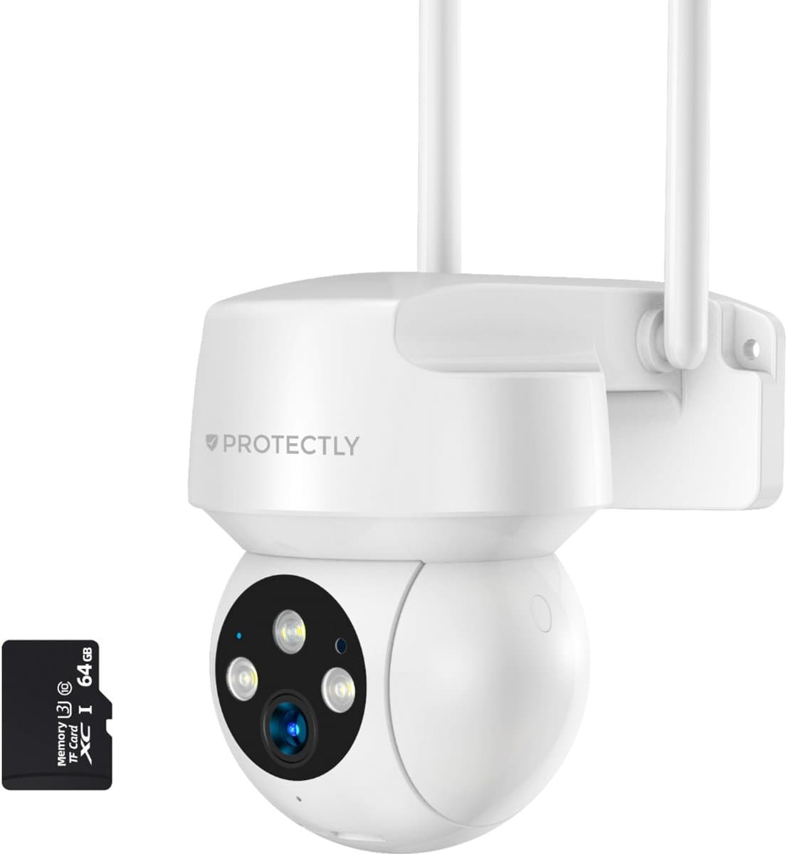 Protectly® Beveiligingscamera Buiten – 3K HD 5MP - 64GB SD - Buiten Camera Met Nachtzicht – Buitencamera - Bewakingscamera voor Buiten- Met WiFi en APP - Wit
