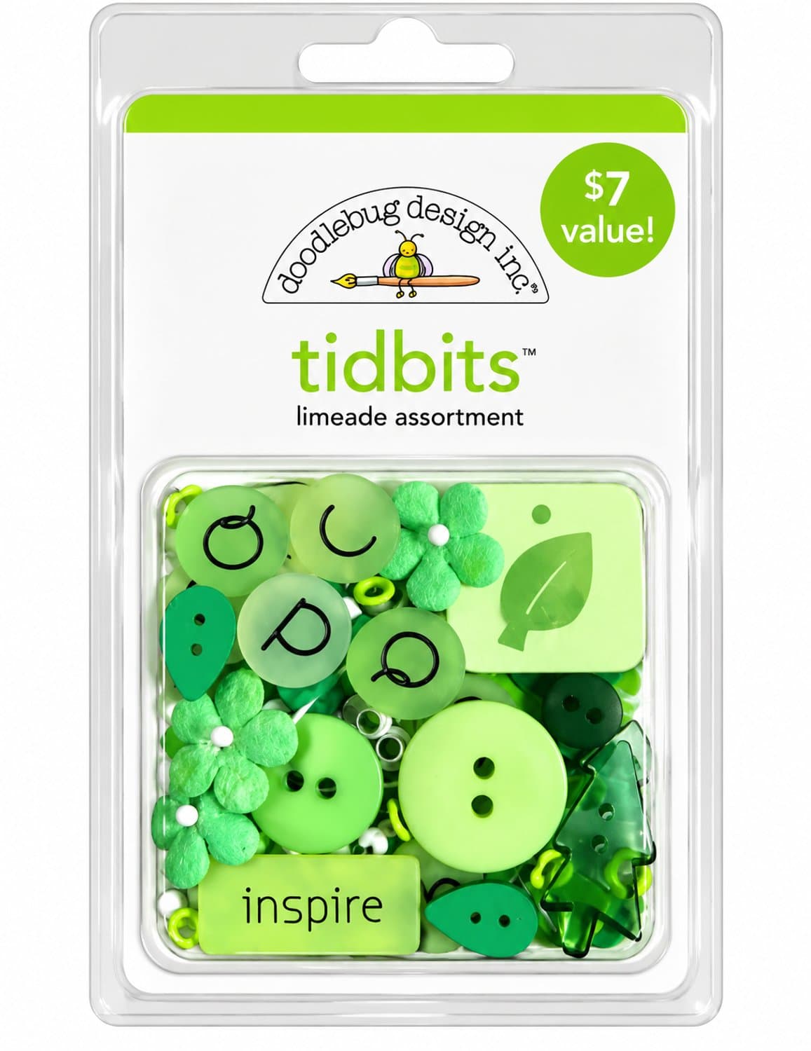 Doodlebug - Design - Tidbits - Limeade assortment - 60 pieces - Knopen - Scrapbooking