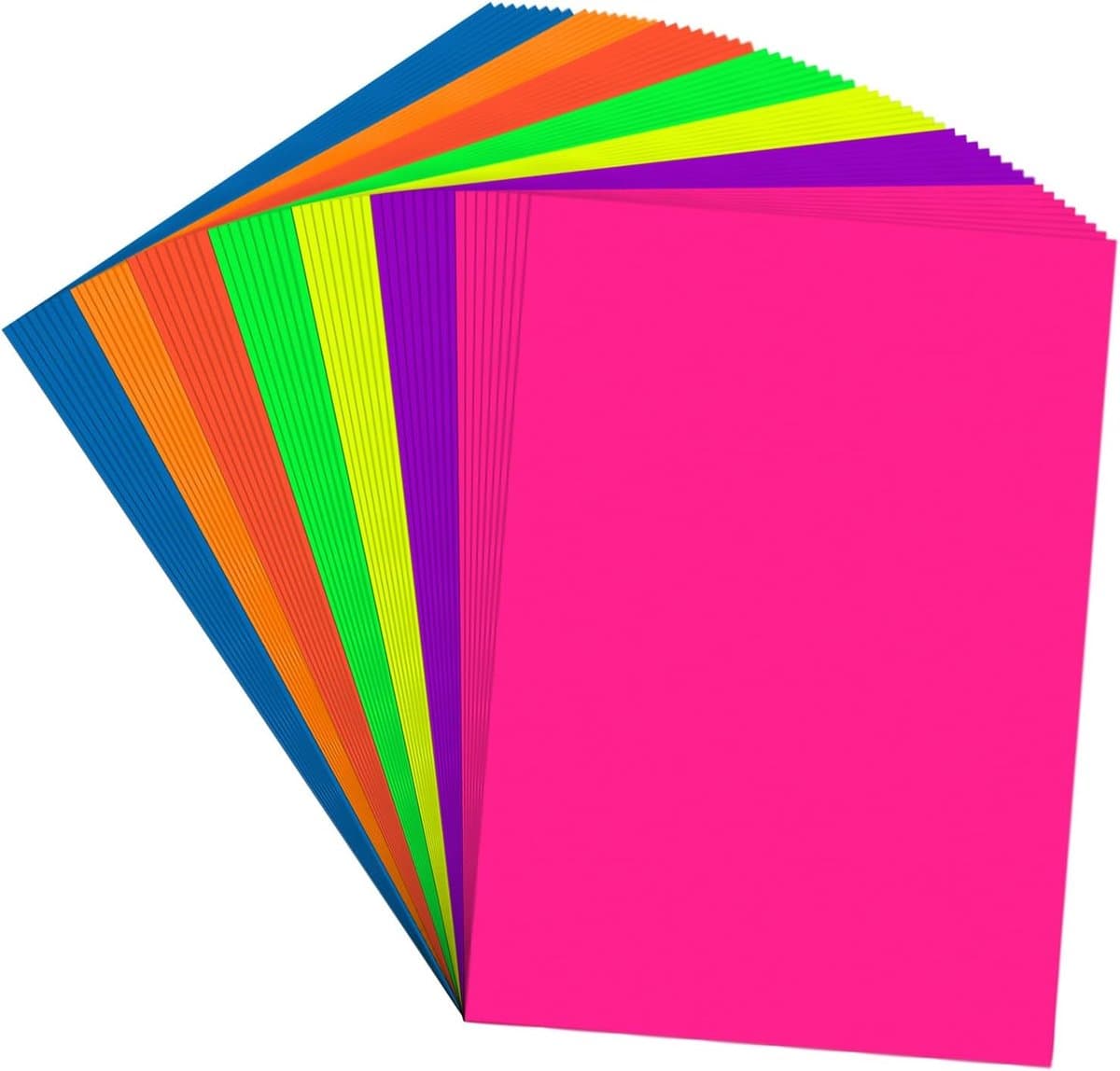 Karton A4 (21 x 29,7 cm), 56 Vellen 250 g/m² Regenboog Fluorescerend Neon Stevig Papier, Set van 7 Kleuren voor Snijwerk, DIY, School en Knutselen