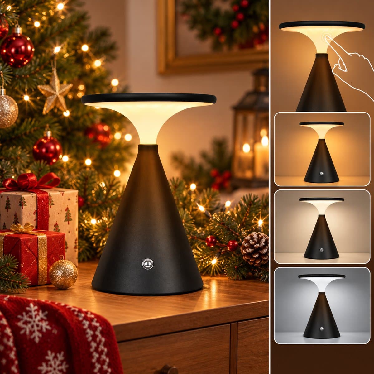 Lapamax Tafellamp Oplaadbaar voor Binnen&Buiten- 4000mAh Accu - Draadloos Nachtlampje met Touch - Bedlamp met 3 Kleurtemperaturen & Geheugenfunctie - Traploos Dimbaar - Sfeerverlichting voor Woonkamer, Bureau, Terras en Tuin - Zwart-1 Stuk