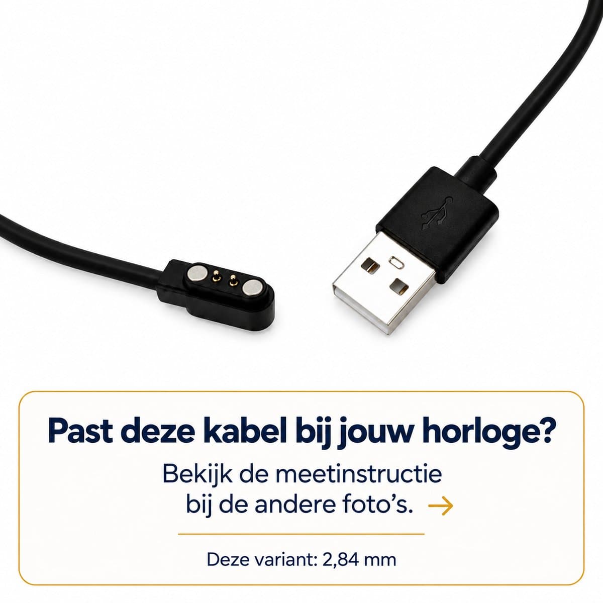 Oplaadkabel GPS Horloge Kind - GPS Kindersmartwatch Oplader - Smartwatch Oplader - USB Laadkabel - Magnetische 2-Pins - N-+S - 2,84 mm - 0,6 Meter - Zwart