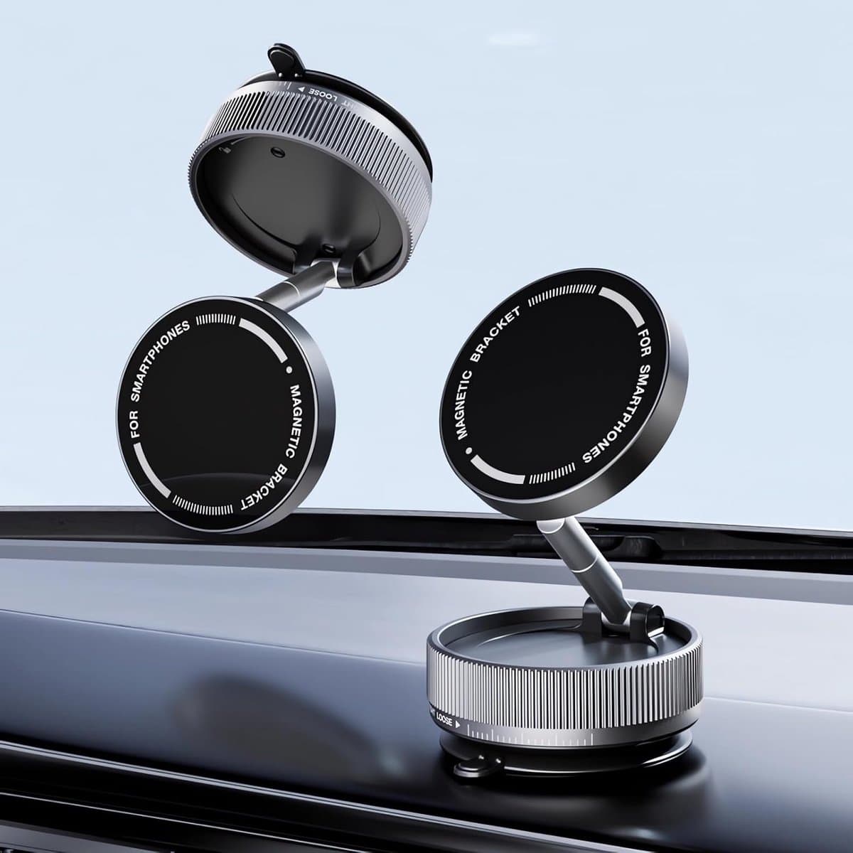Magnetische telefoonhouder voor in de auto - draagbaar - inklapbaar - vacuüm telefoonhouder voor op het dashboard - 360 graden draaibaar (zwart)
