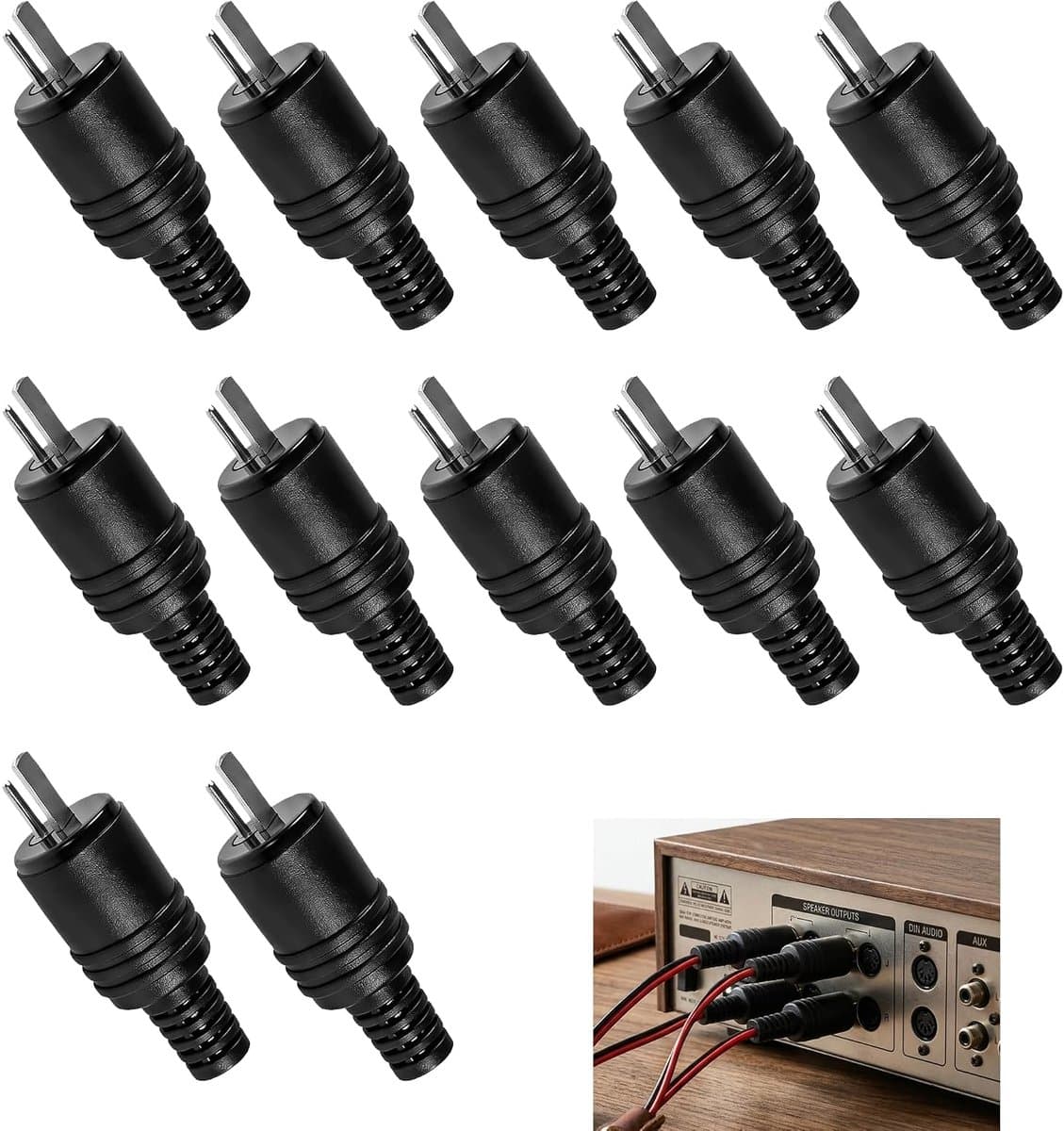 12 stuks 2-polige DIN-luidsprekerstekker, DIN-audio-aansluiting met mannelijke schroefklemmen voor hifi-luidspreker, luidsprekeraansluiting met soldeervrije klemmen, DIN-audio-aansluiting van metaal