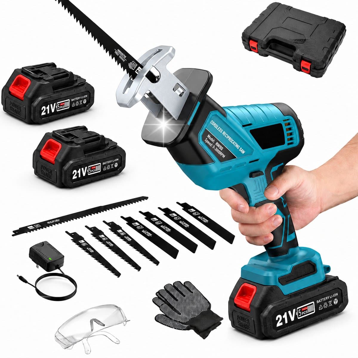 ZOSUDULL-Reciprozaag Met Accu - 21V Brushless Draadloze Zaagmachine -450W borstelloze motor - 900W Piekvermogen - 22mm Slaglengte - Snelle Zaagbladwissel Zonder Gereedschap - Voor Hout Metaal PVC Takken