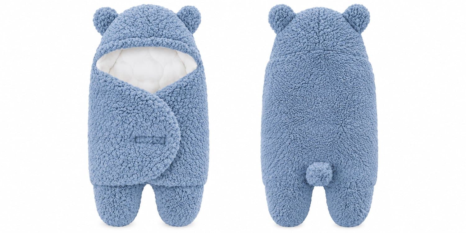 Teddy Babyslaapzak – Winter Editie – Blauw – Inbakerdoek Baby – Maat 62/68 (3–6 Maanden) – Warme en Zachte Baby Slaapzak van Teddy Polyester