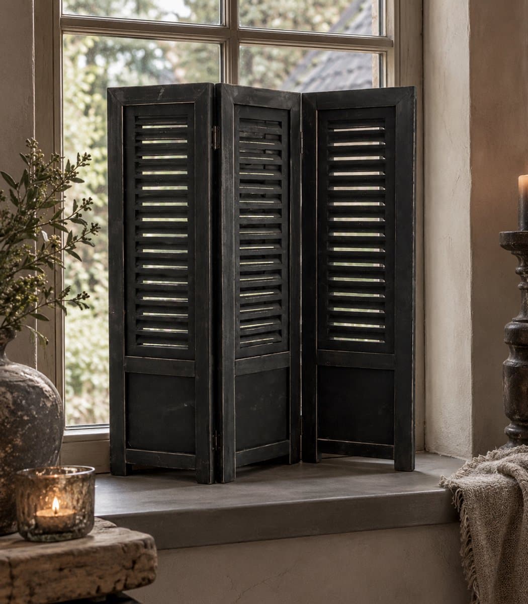 Raamshutter – Kamerscherm - 3 Luik - Hout - 70cm - Zwart