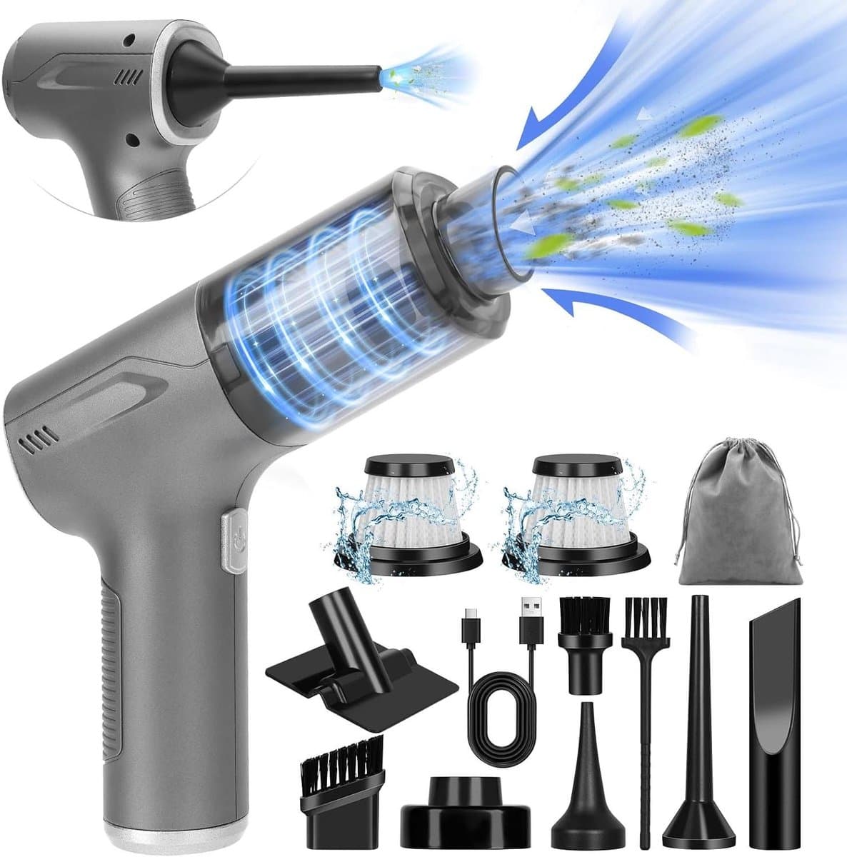 Draadloze Handstofzuiger - Accu Stofzuiger - Auto Huis Reinigen - 4-in-1 Functie - 20.000 Pa - Zwart
