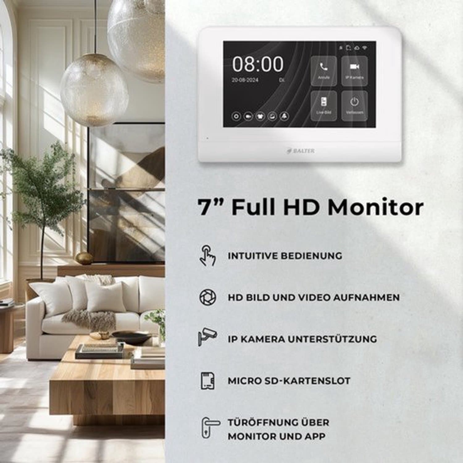 Video Deurbel Inbouw - 2-Draads Systeem - 2 x 7 Inch Full HD Monitor - Bedraad - Voor 1 Gezinshuis