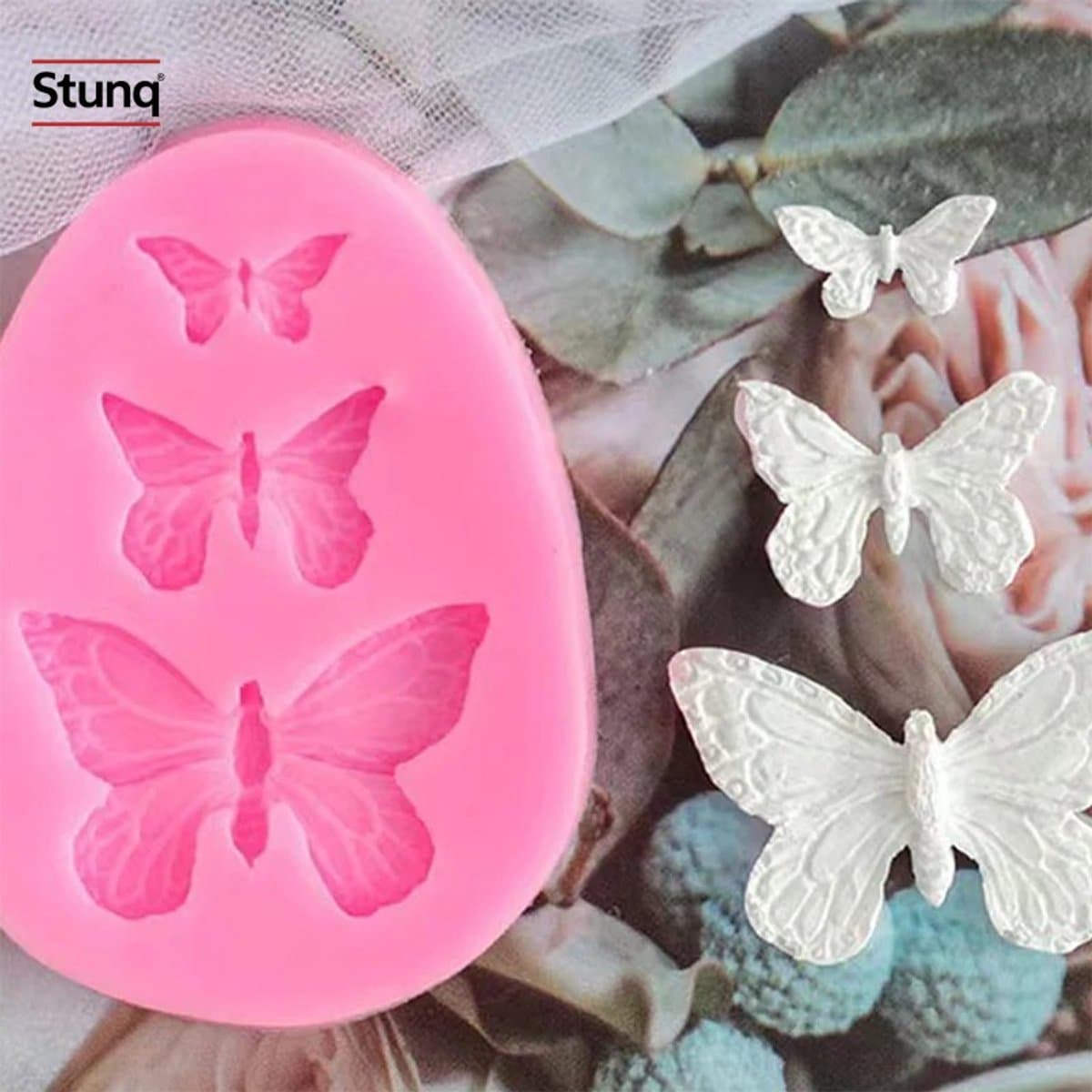 Stunq® Vlinder Siliconen Mal Roze - 3 Delig voor Zeep, Chocolade en Taartdecoratie