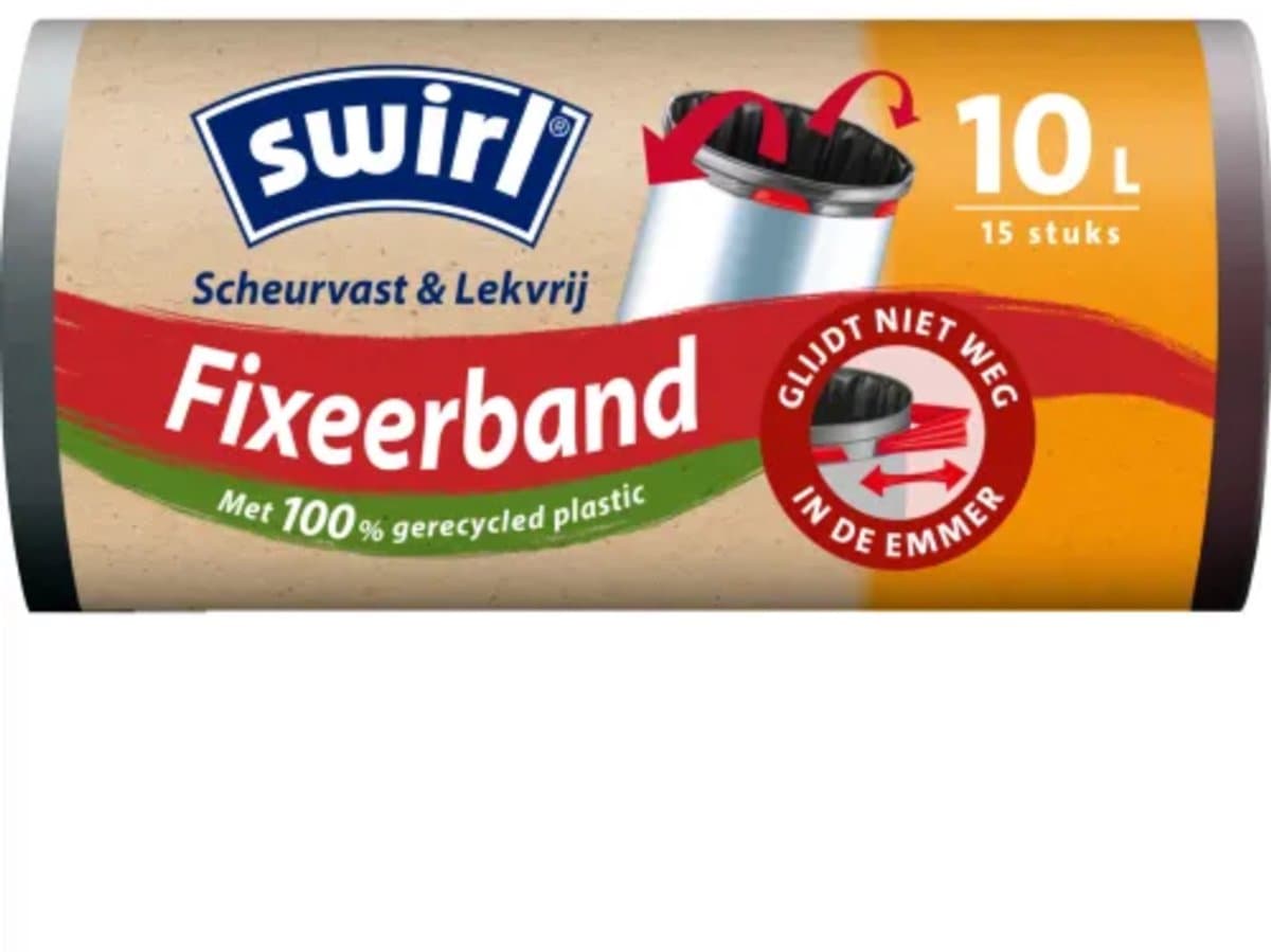 Swirl Fixeerband 10L – Afvalzakken – Met Fixeerband – 20 rollen van 15 stuks – Recyclebaar