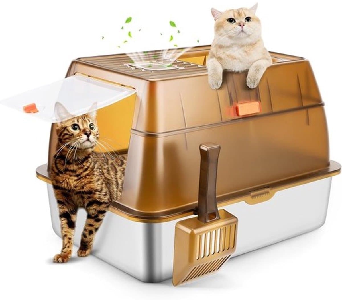 Extra Grote Roestvrijstalen Kattenbak met Deksel - Anti-Lekkage en Eenvoudig Schoonmaken voor Grote Katten