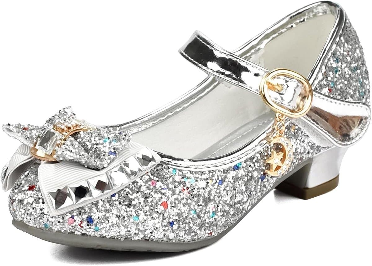 Schoenen met hak en pailletten voor meisjes, Glinsterende koningin-aankleedschoenen voor feestjes en verjaardagen Zilver 33