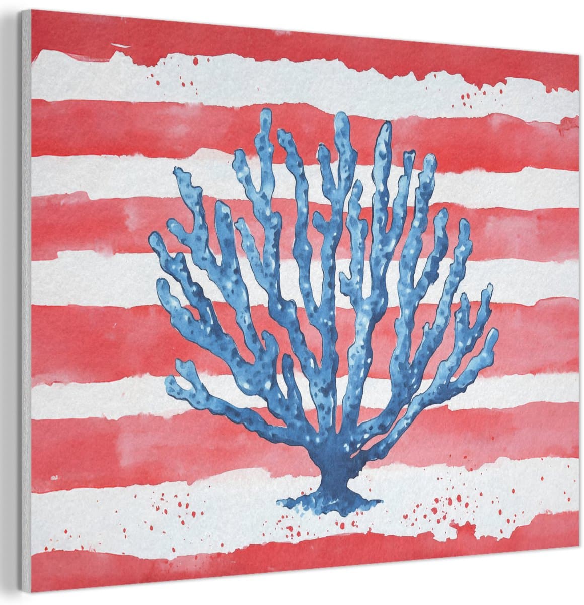 Akoestisch wandpaneel 80x60 cm - Vilt schilderij Koraal - Verfstructuur - Rood - Blauw - Akoestische panelen - Geluidsdempende wanddecoratie - Geluidsisolatie woonkamer - Muurdecoratie geluidspanelen