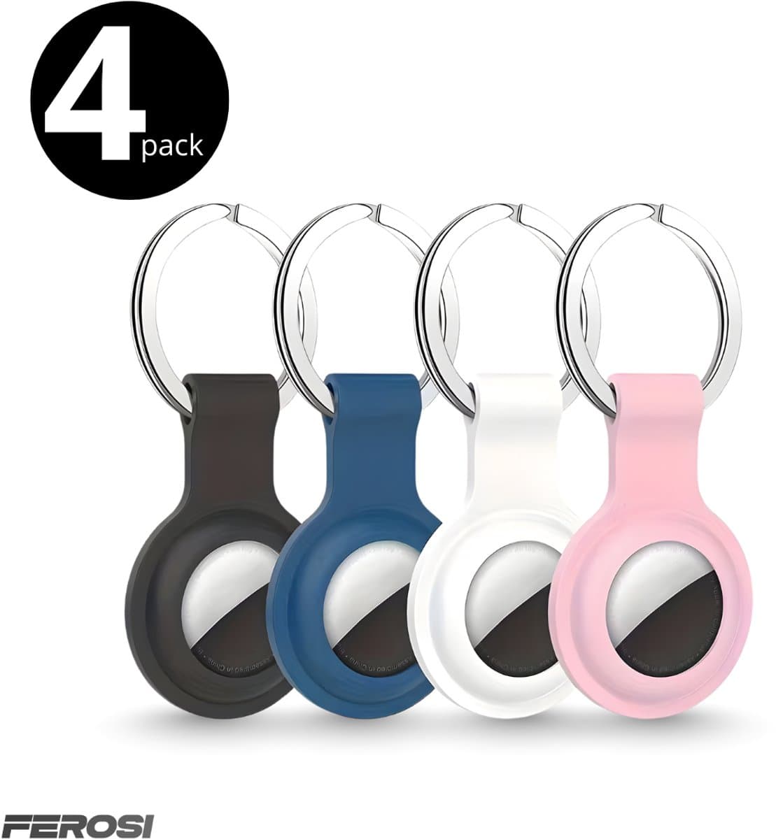 Ferosi AirTag Sleutelhanger Set – 4 Stuks Siliconen AirTag Hoesje met Ring – Beschermhoes Geschikt voor Apple AirTag