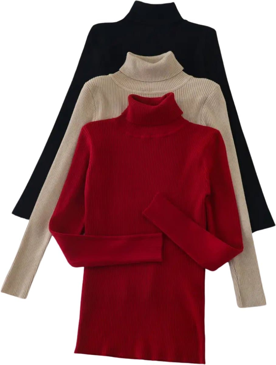 Livano Sweater Dames - Sweaters - Hoodie - Warme Trui - Vest - 3 Pcs - Zwart/Khaki/Rood - XS