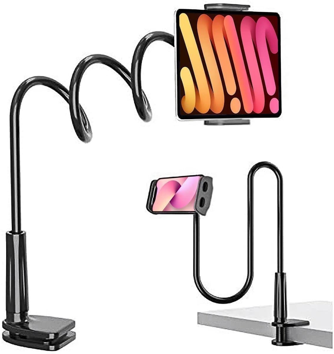 Giraffenstatief voor telefoon -Flexibel telefoonstatief-Buisstatief -Smartphonehouder met Zwanehals - Universeel voor iPhone, Samsung, iPad & Alle Telefoons Hoogteverstelbaar & 360° Draaibaar - Stevige Klembevestiging voor Bureau, Bed, Auto & Keuken