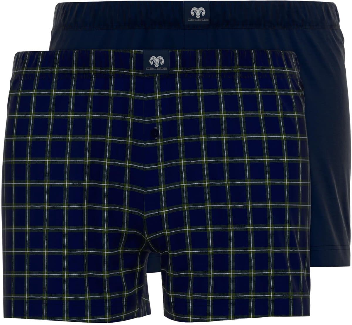 CECEBA heren 2P wijde boxershorts check blauw II