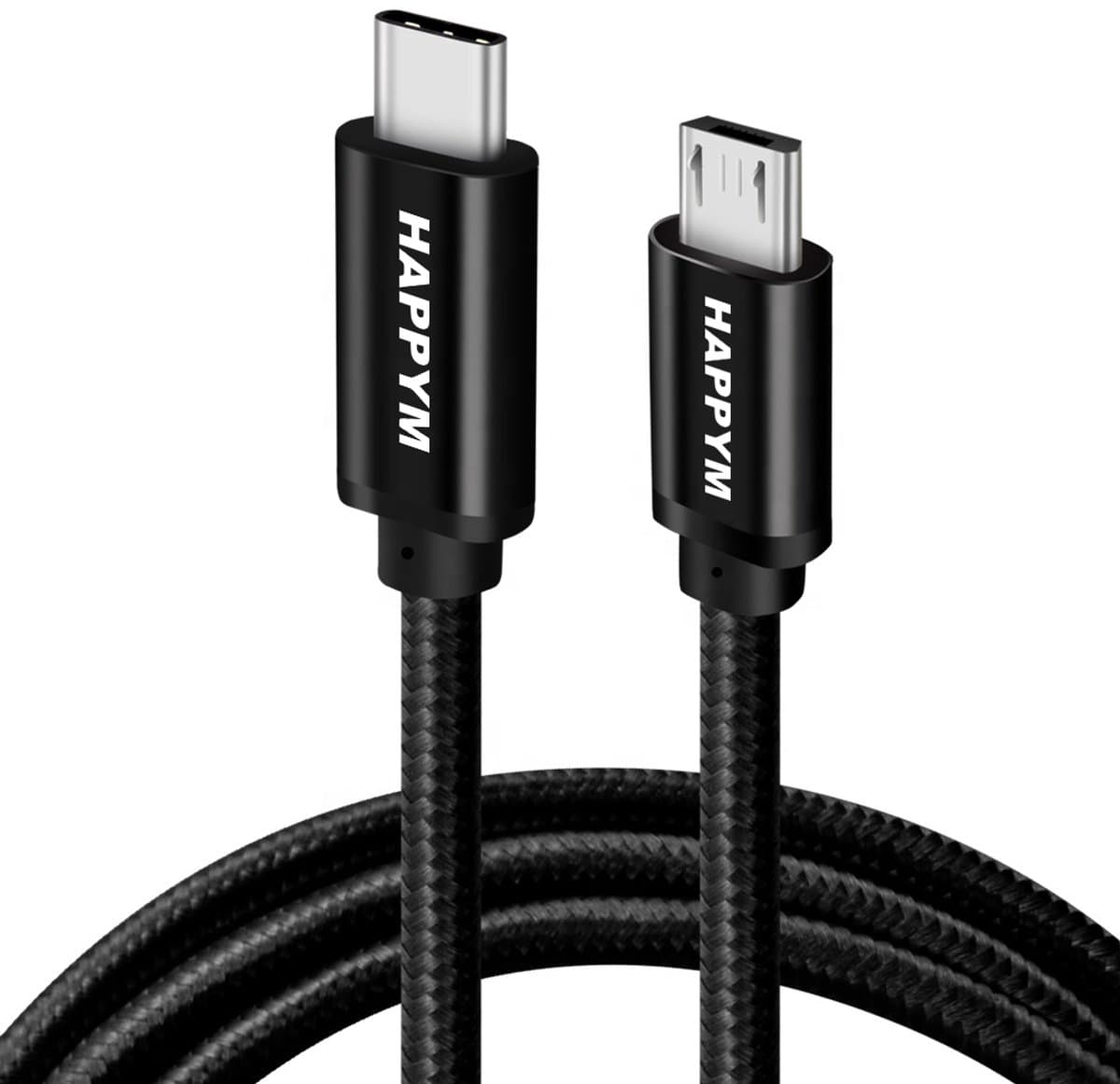 USB C naar Micro USB kabel 0.5M – snelladen & data – zwart – geschikt voor Smartphone, powerbanks en e-readers