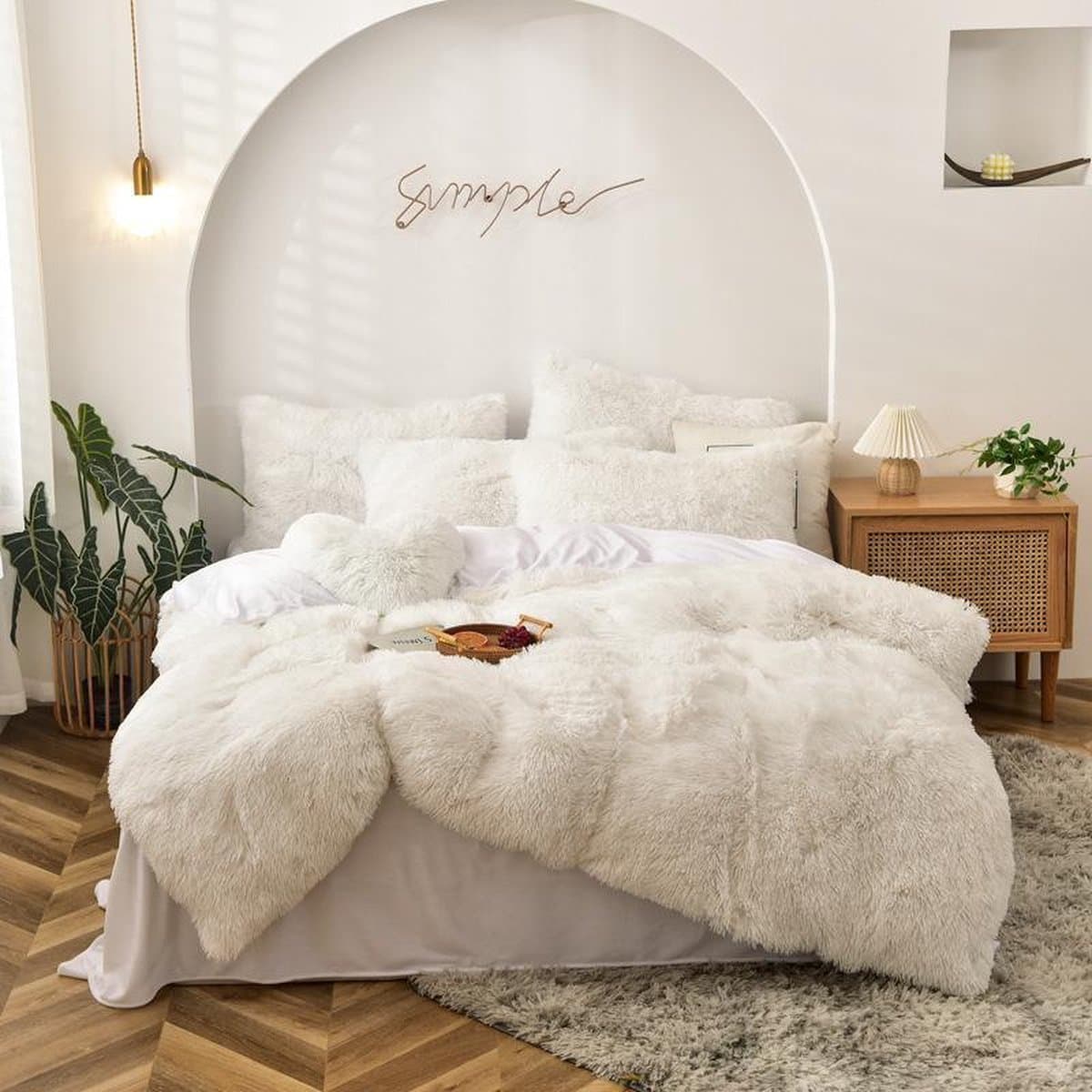 Foozzy Wit- Ultra zachte fluwelen Lits-jumeaux 240x220 cm dekbedovertrek - Luxe - Warm -Pluche Fluffy overtrek + Kussenslopen